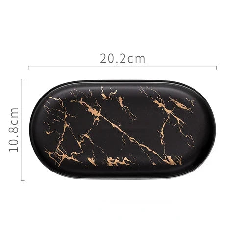 BowLift | Nordic Ins Ceramic Marble Oval Tray Jewelry Storage Tray Accessories Soap Holder Golden Wave Bathroom Cup Bath Decoration