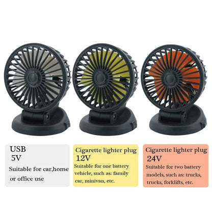 BowLift | Ventoro Auto Fan 12V/24V/5V | USB or Cigarette Lighter | Rotatable & Compact | For Car, Truck, SUV, Motorhome & Office