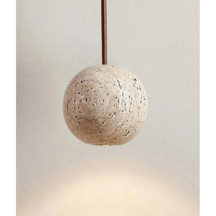 Hanging Lamp in Travertine – Minimalistic Round LED Hanging Lamp in Wabi-Sabi Style | Kalsten