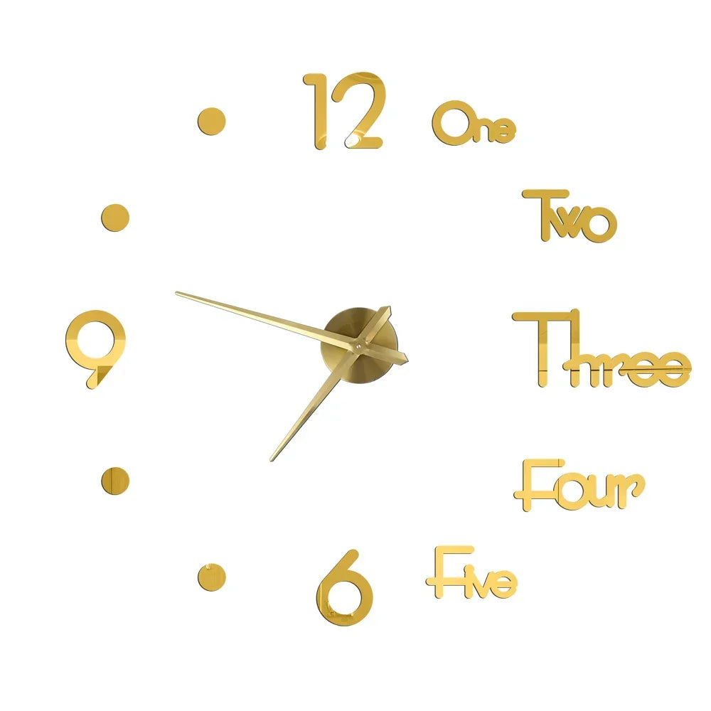 Large Wall Clock DIY 3D Self-adhesive Mirror Acrylic Wall Clock for Kitchen Dining Room Living Room Creative Home Decor | Karnz
