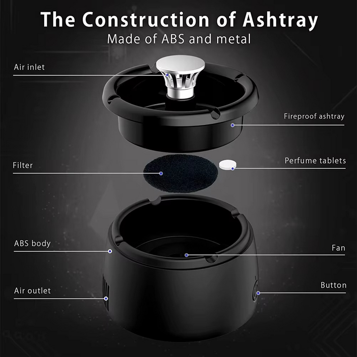Kalsten | Rechargeable Smokeless Ashtray for Home, Office, Car or Outdoor Use – Black