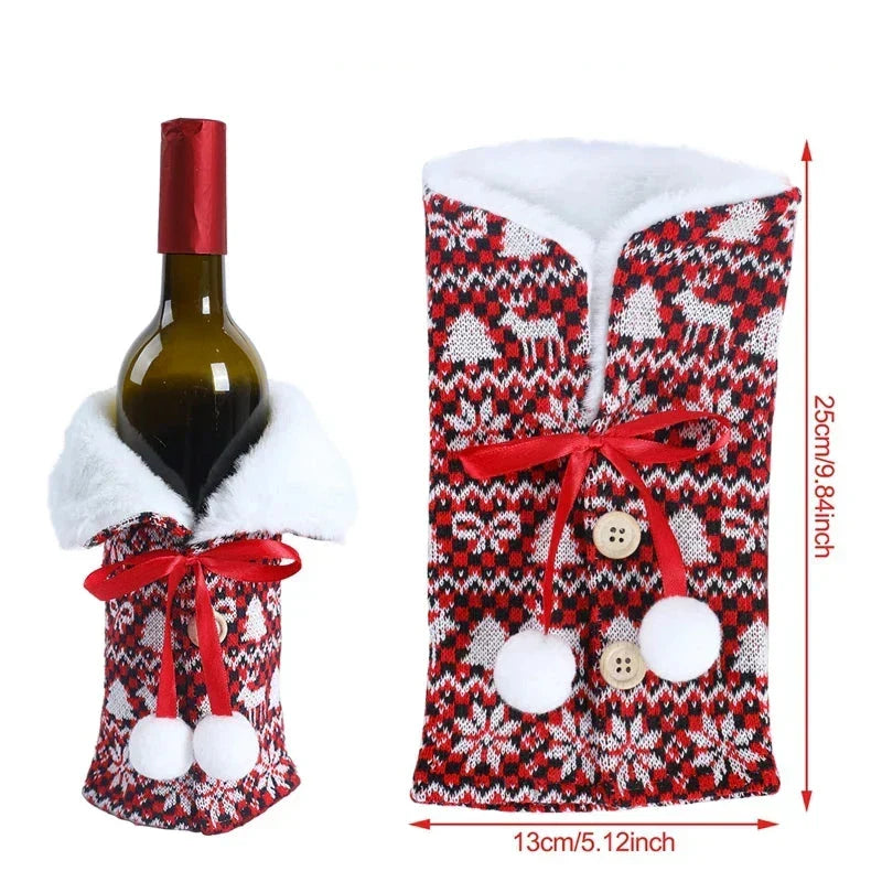 Christmas bottle cover with fur collar – festive cover for wine bottles, gnome decoration for Christmas, perfect as gift wrapping | Kalsten