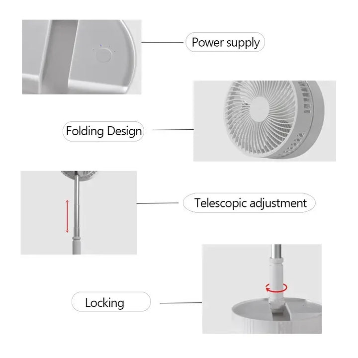 7200mAh USB Rechargeable Portable Folding Fan Floor Low Noise Fan for Outdoor Home Wireless Fan 4 Speed Camping Portable Fan | Kalsten
