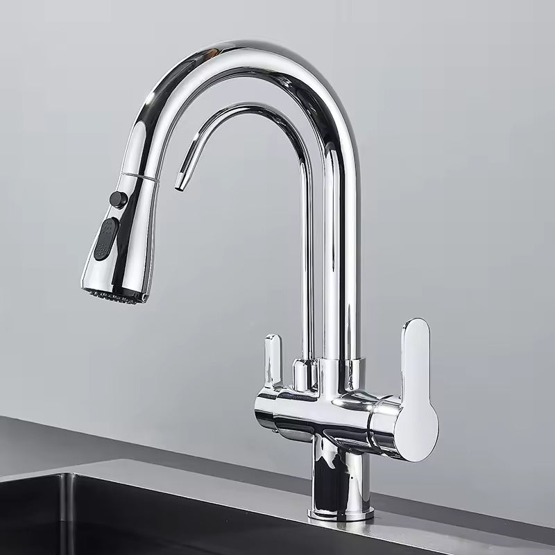 Matte Black Filter Faucet for the Kitchen, Pull-Out Spray, 360° Rotation, Three-Way Water Filter Tap, Sink Mixer | Karnz