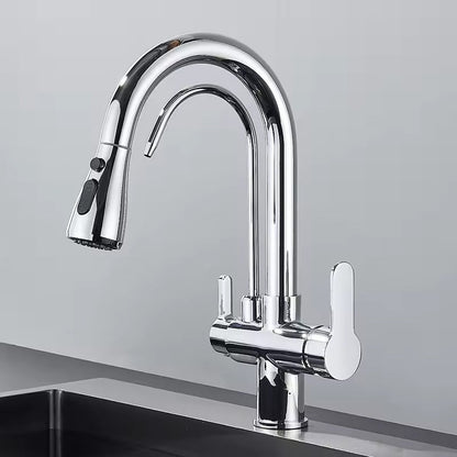 Matte Black Filter Faucet for the Kitchen, Pull-Out Spray, 360° Rotation, Three-Way Water Filter Tap, Sink Mixer | Karnz