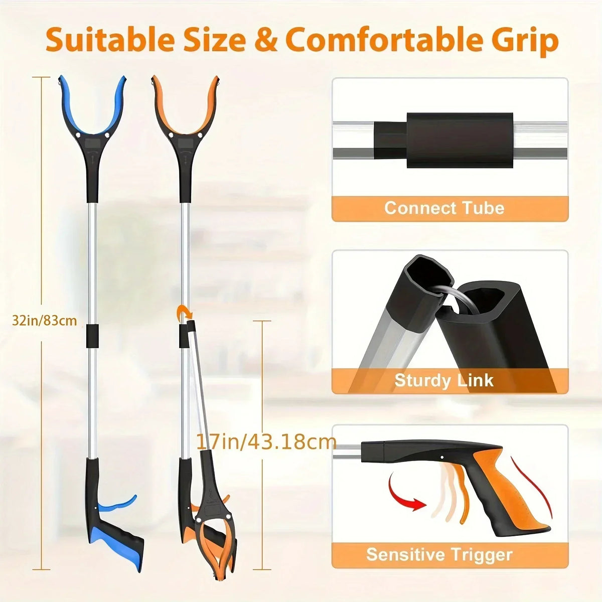 Skanto | 32-inch Grabber Tool – Lightweight, Sturdy 360° Rotating Clamp for Seniors, Pickup Tool
