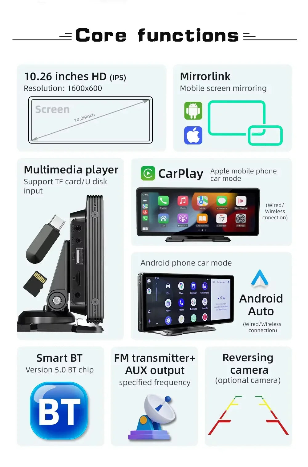 Kalsten | Universal 10.26-Inch (26.06cm) Car Multimedia Player with Wireless CarPlay and Android Auto