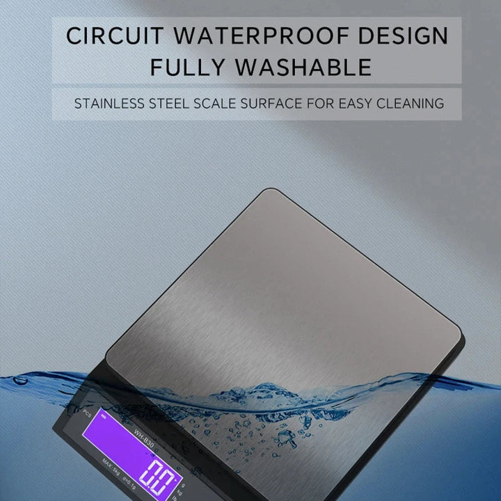 Kalsten | 5 kg/0.1 g and 10 kg/1 g digital electronic kitchen scale, LCD display, fully waterproof stainless steel weighing tool for baking