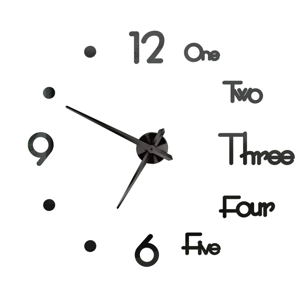 Large Wall Clock DIY 3D Self-adhesive Mirror Acrylic Wall Clock for Kitchen Dining Room Living Room Creative Home Decor | Karnz