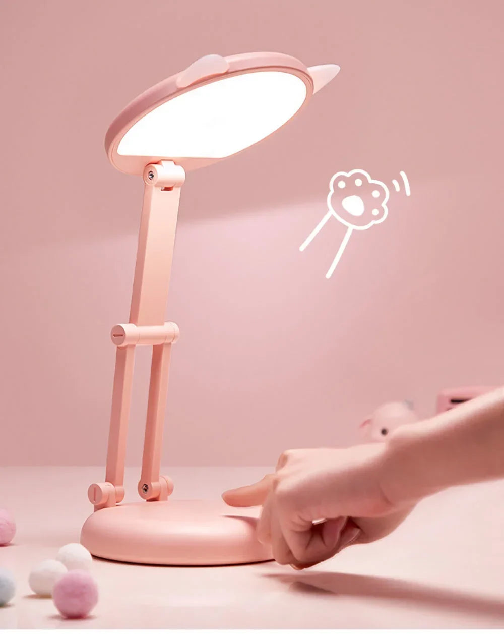 Adorable Folding Pink Cat Ear Desk Lamp - Portable Eye Protection Night Light for Reading and Learning | Kalsten