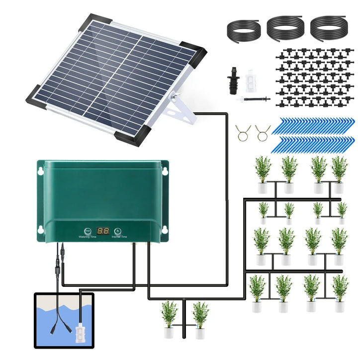 Kalsten | Solar Drip Irrigation System Kit Automatic Watering with 30 Modes & 7 Timers – AquaFlow