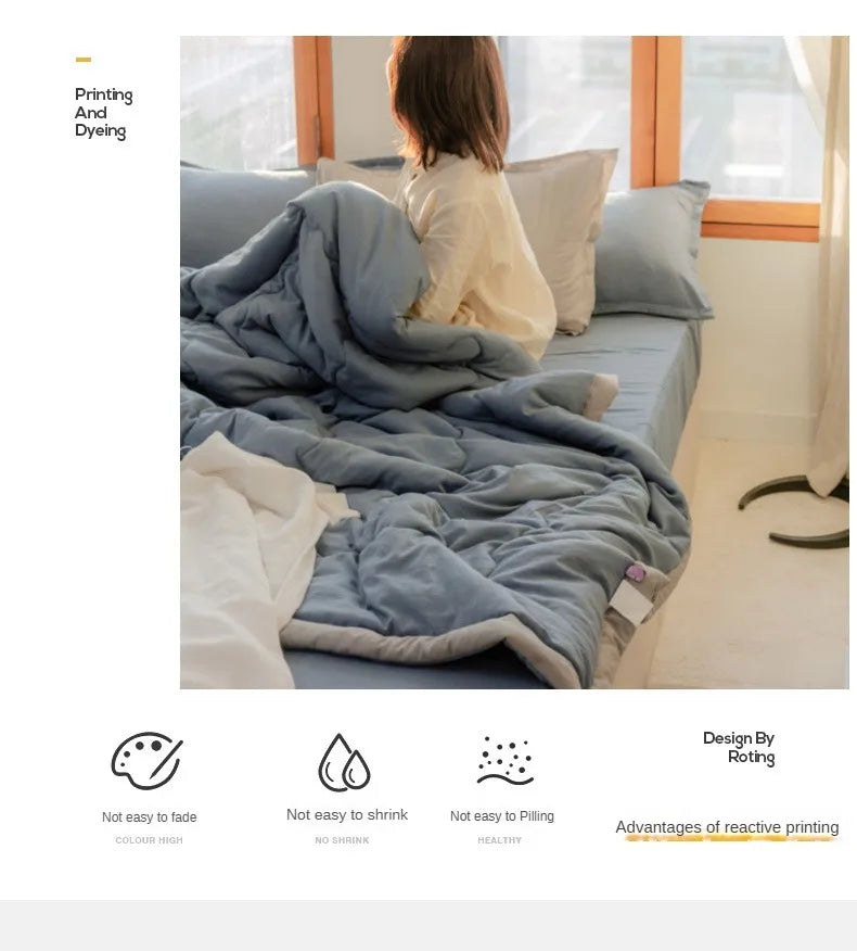 2024 Japanese Cotton-Polyester Summer Quilt – Lightweight, Washable, Skin-Friendly Solid Color Quilt | Kalsten