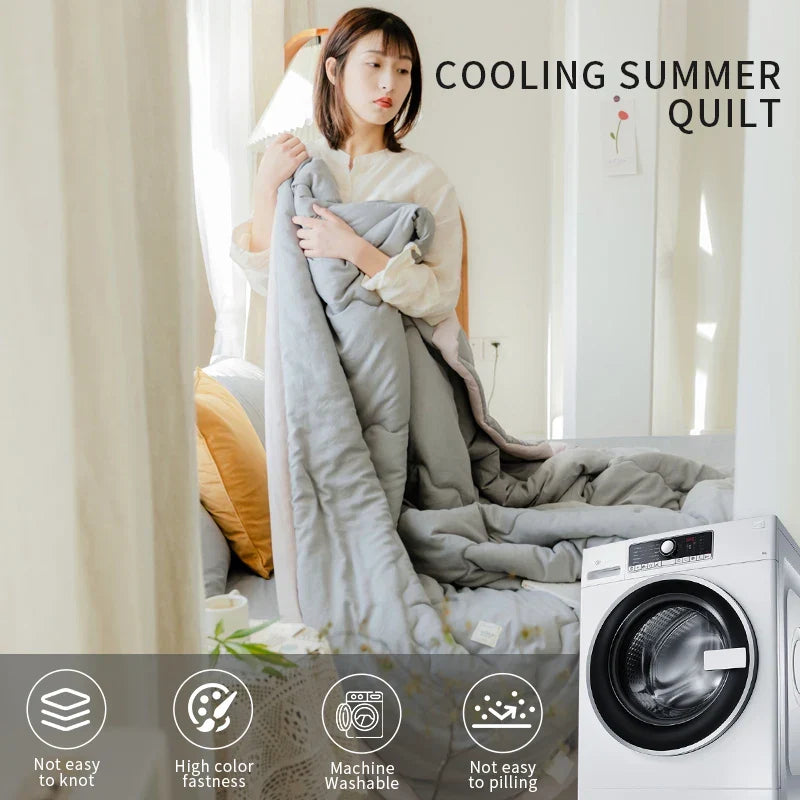 2024 Japanese Cotton-Polyester Summer Quilt – Lightweight, Washable, Skin-Friendly Solid Color Quilt | Kalsten