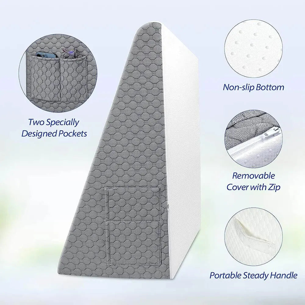 Skanto | Memory Foam Wedge Pillow: Elevated Triangular Pillow for Sleeping, Heartburn, Post-Surgery - Bedroom, Dorm, Office Use