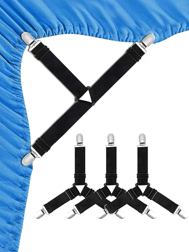 Kalsten | GRIPFIX Fitted Sheet Holder Set | 4-Pack Triangular Bed Sheet Straps | Adjustable & Non-slip – For Mattresses, Table Covers & Covers