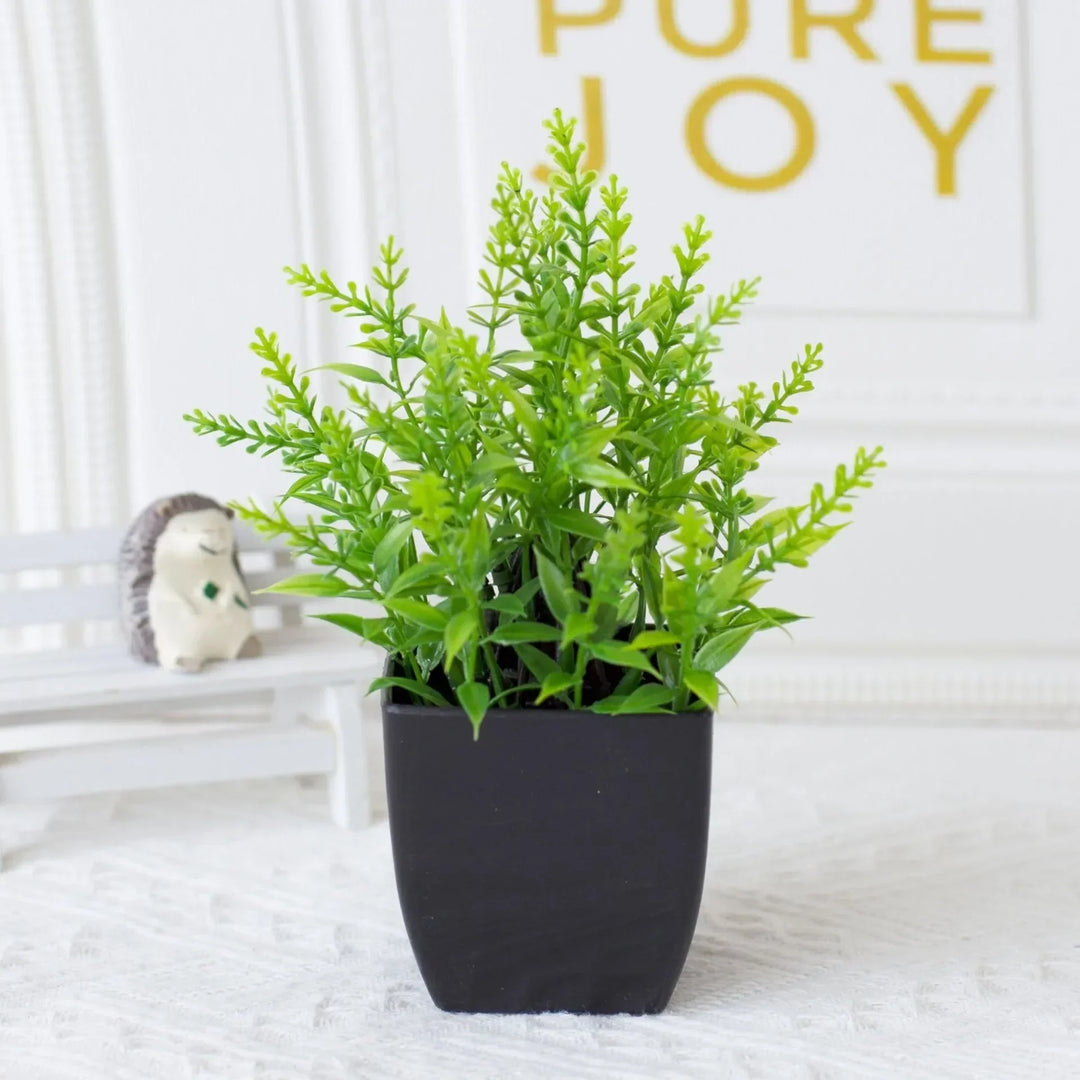 Kalsten | Leafora Artificial Eucalyptus Plant in Black Pot | Mini Decorative Plant | For Table, Bathroom & Office