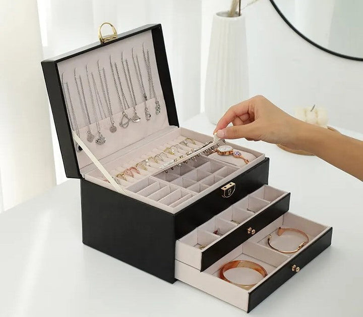 Lockable Multi-Layer Leather Jewelry Box Kalsten