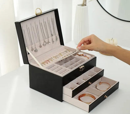 BowLift | Jewelry Box Leather | Lockable Multi-Layer Storage Organizer