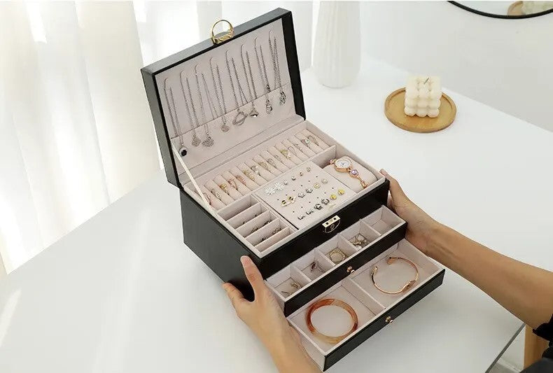 Lockable Multi-Layer Leather Jewelry Box Kalsten