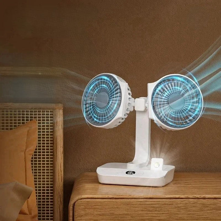 Adjustable Double-Head Portable Table Fan Night Lamp - Image 0