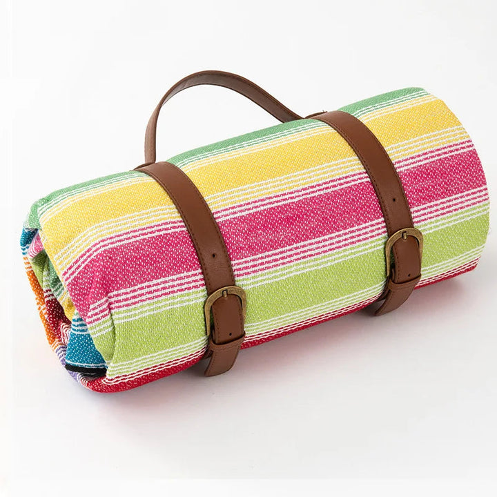 Waterproof picnic blanket with leather carrying strap | Kalsten