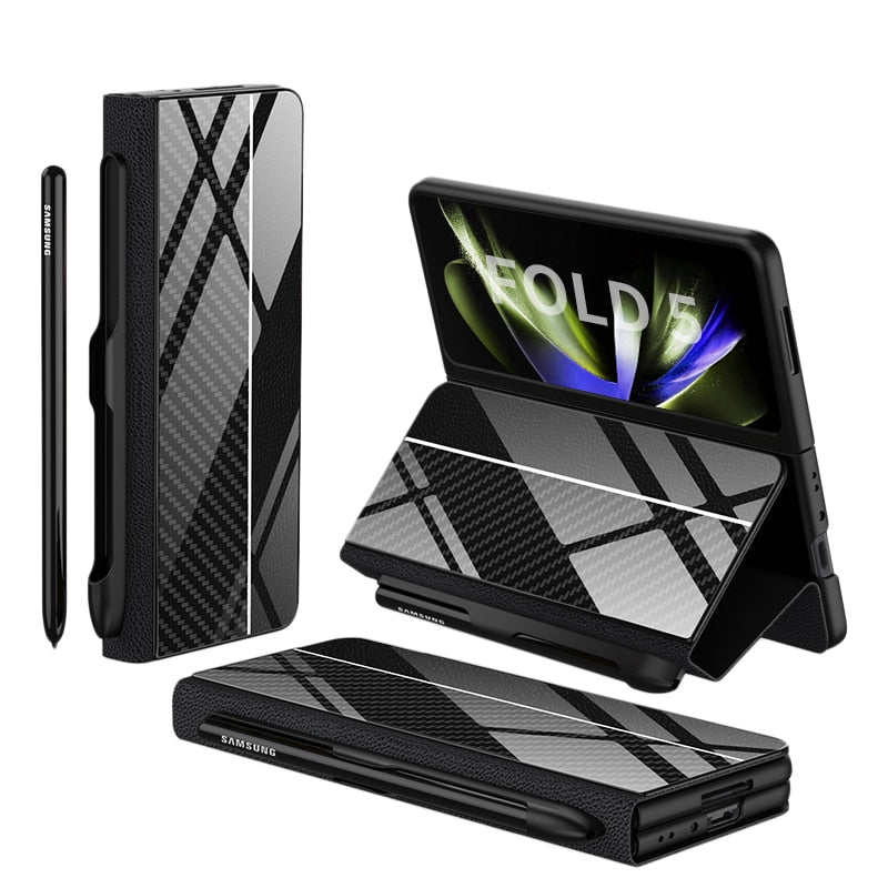 BowLift | Shockproof Armor Case Glass Cover Stand Insert Card Leather Case for Samsung Galaxy Z Fold 5/4