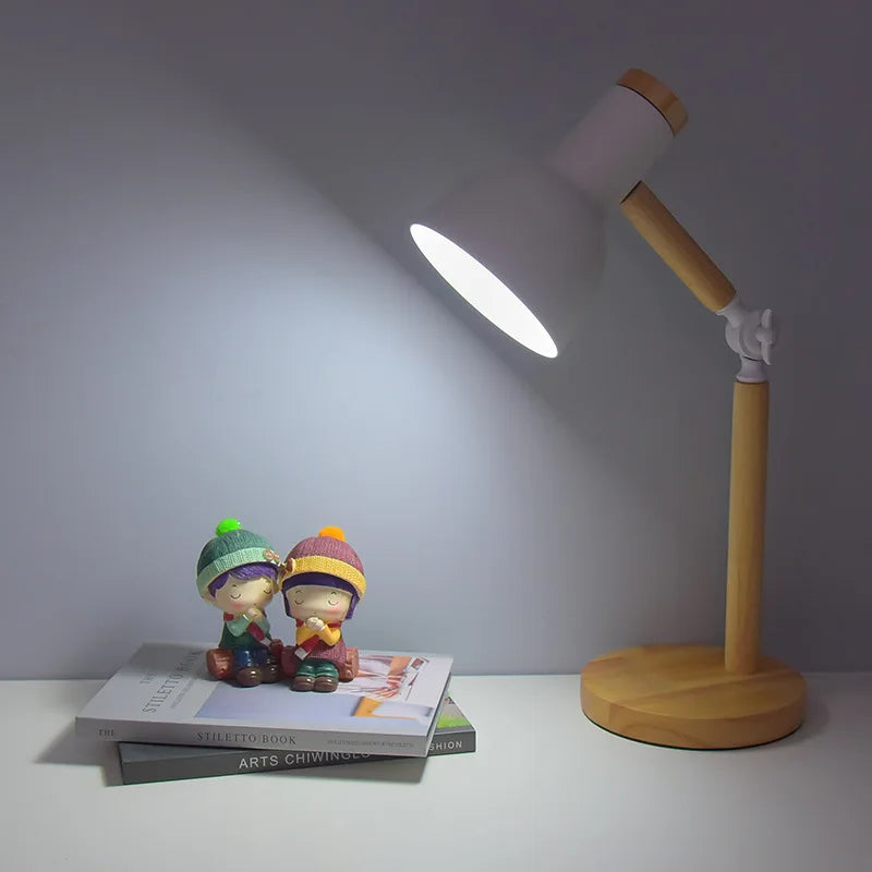 Creative Nordic Wooden Art LED Table Lamp – Adjustable Head & Eye Protection | Kalsten