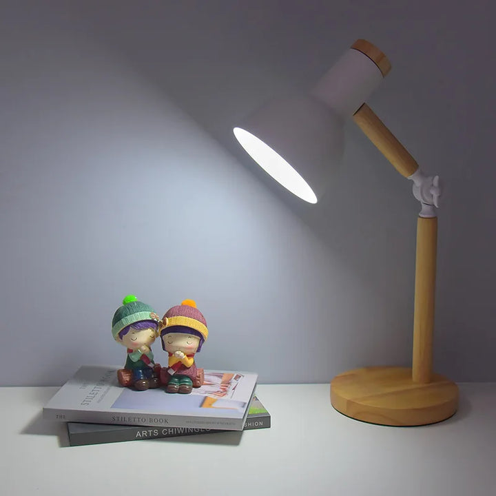 Creative Nordic Wooden Art LED Table Lamp – Adjustable Head & Eye Protection | Kalsten