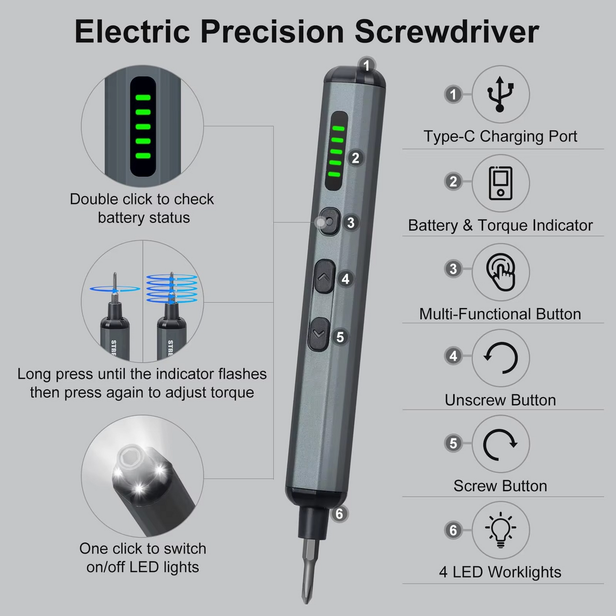 Skanto | Mini Electric Precision Screwdriver Set with 64 Magnetic Bits and LED Lighting