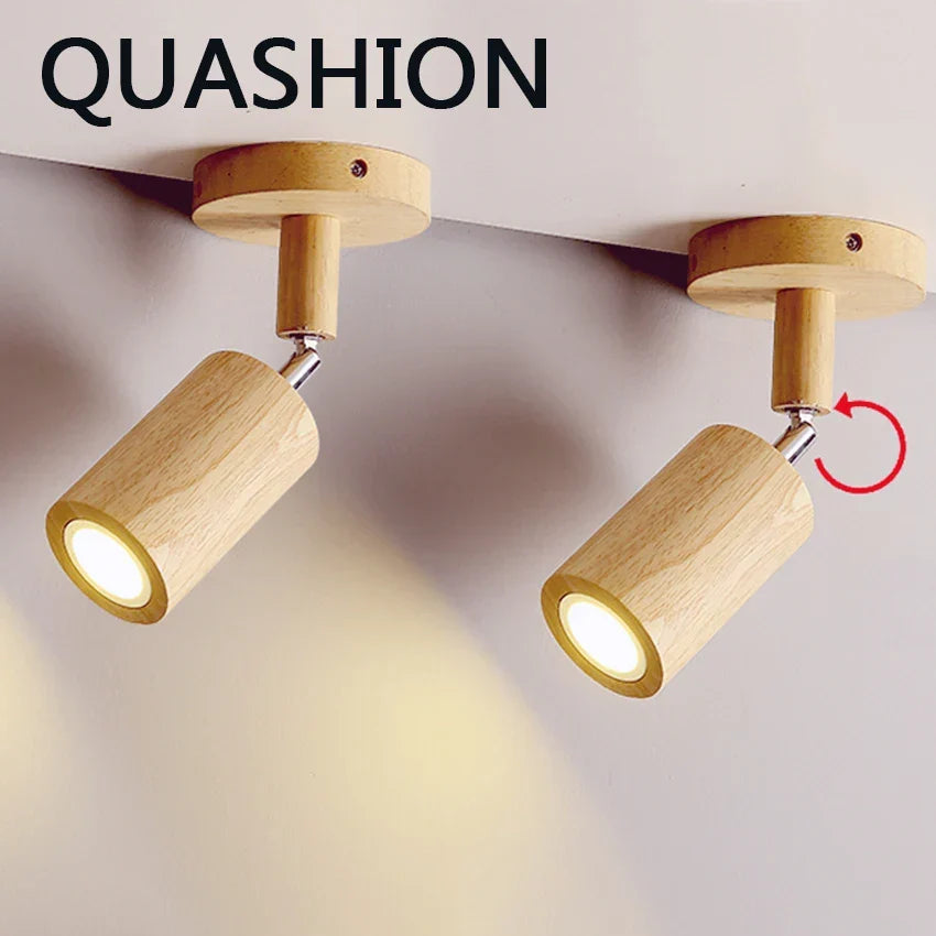 Nordic LED Wall Lamp – Solid Wood Ceiling Spotlight with Adjustable Downlight for Aisle, Stairs, and Home Decor, AC 90-260V | Kalsten
