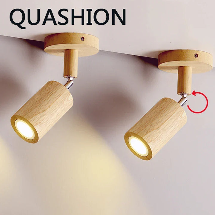 Nordic LED Wall Lamp – Solid Wood Ceiling Spotlight with Adjustable Downlight for Aisle, Stairs, and Home Decor, AC 90-260V | Kalsten