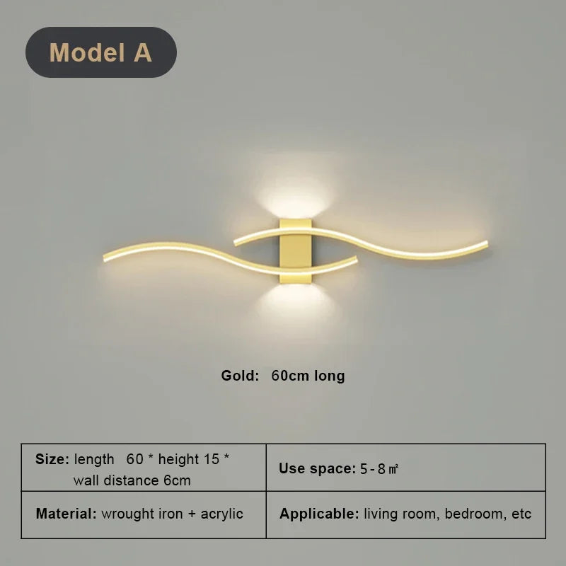 Modern LED Wall Lamp – Black, White, and Gold Wall Light Sconce for Living Room, Bedroom, Bedside, and Decorative Lighting | Kalsten