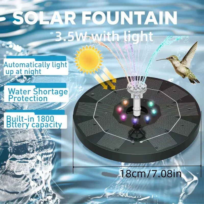 Karnz | Solar Fountain LumiFonte 3.5W | With RGB-LED & 6 Nozzles | 1500 mAh Battery & Filter System | For Bird Bath, Pond & Garden