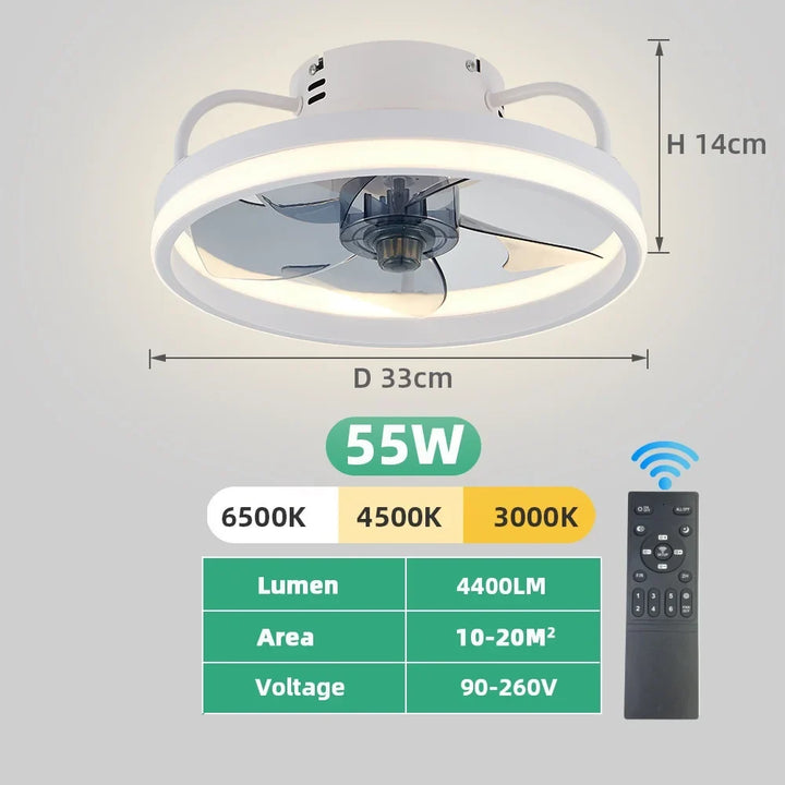 Modern LED Ceiling Fan Light with DC Motor - 6 Speed, Timer, Low Floor Attic Fan, Remote Control Decorative Light | Kalsten