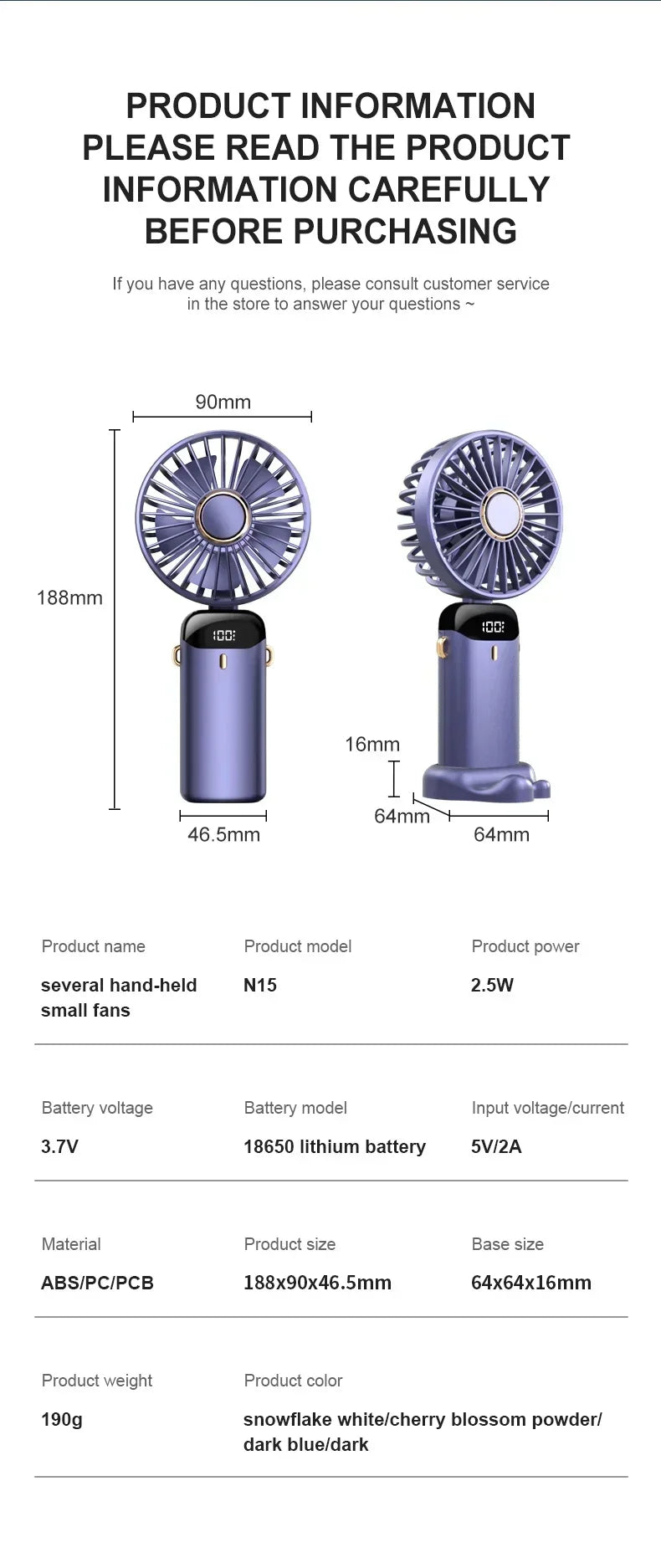 5000mAh Handheld Mini Fan – Wireless USB Rechargeable Portable Fan with Digital Display, Phone Holder, 5-Speed Foldable Neck Hanging Fan | Kalsten