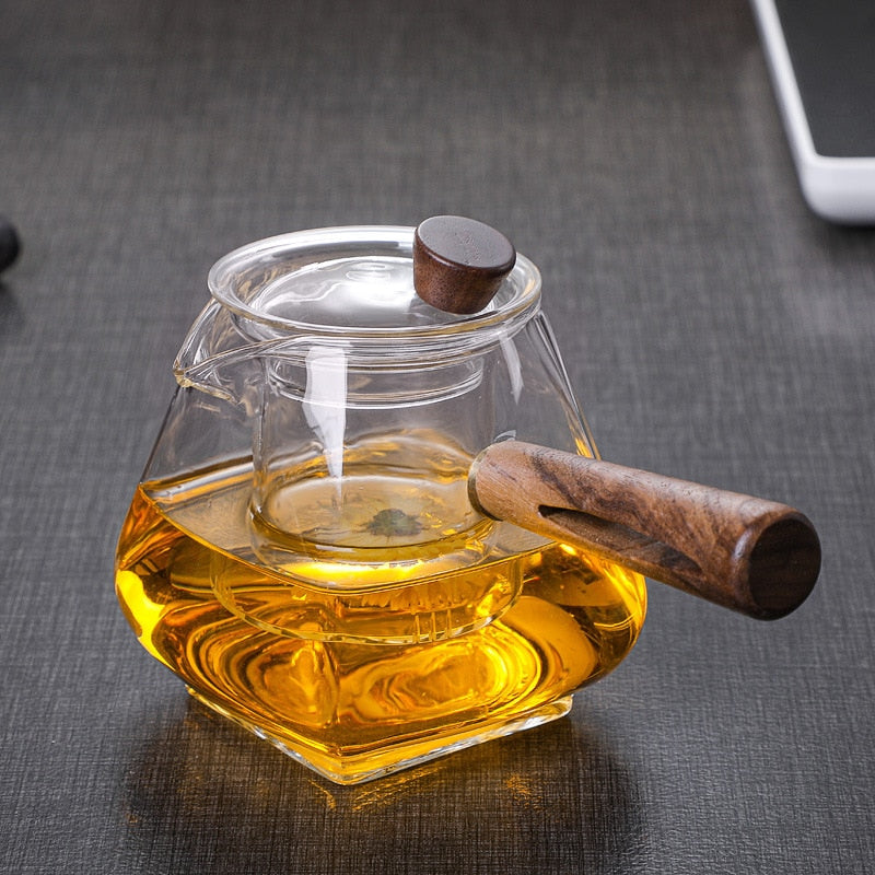 BowLift | Japanese Glass Teapot with Wooden Handle, Boiling Teapot, Electric Ceramic Stove, Tea Maker, High-Quality Tea Set, Heat-Resistant Teapot, 700 ml