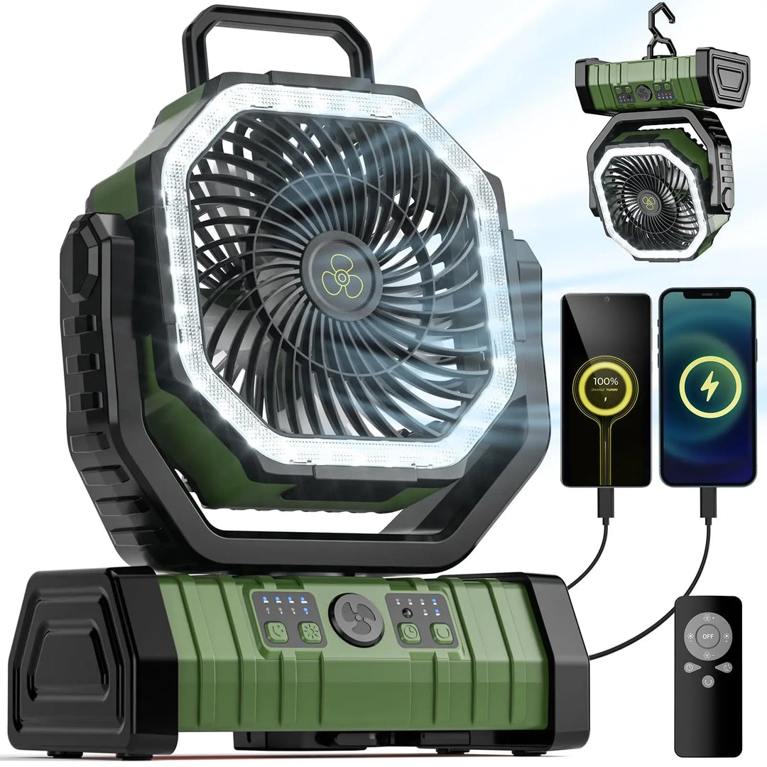 Camping Fan with 20,000mAh Battery, LED Light & Remote Control – AirMate | Kalsten