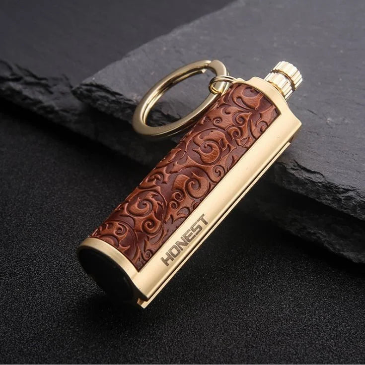 Leather Keychain Metal Match Inferno Lighter | Kalsten