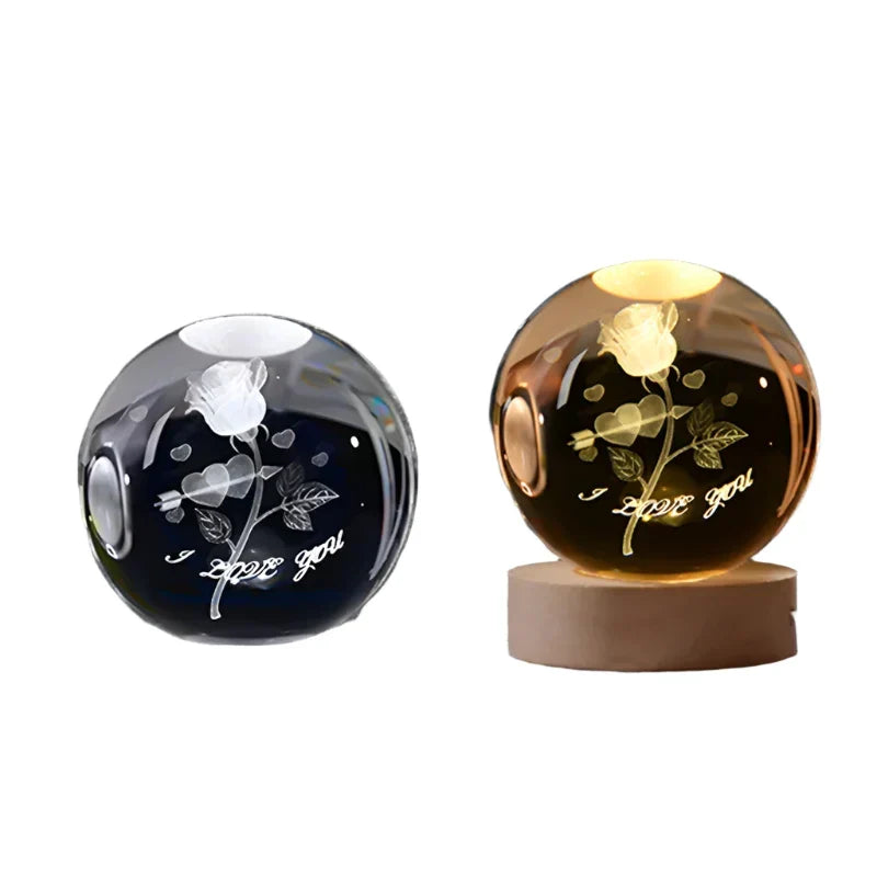 3D Crystal Night Light LED - Starry Sky Projector with Wooden Base, Romantic Lighting for Bedroom & Gifts | Kalsten