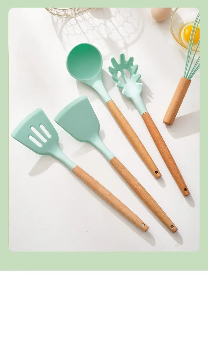 ChefEase – 12-piece Silicone Cooking Utensils Set with Wooden Handles | Kalsten