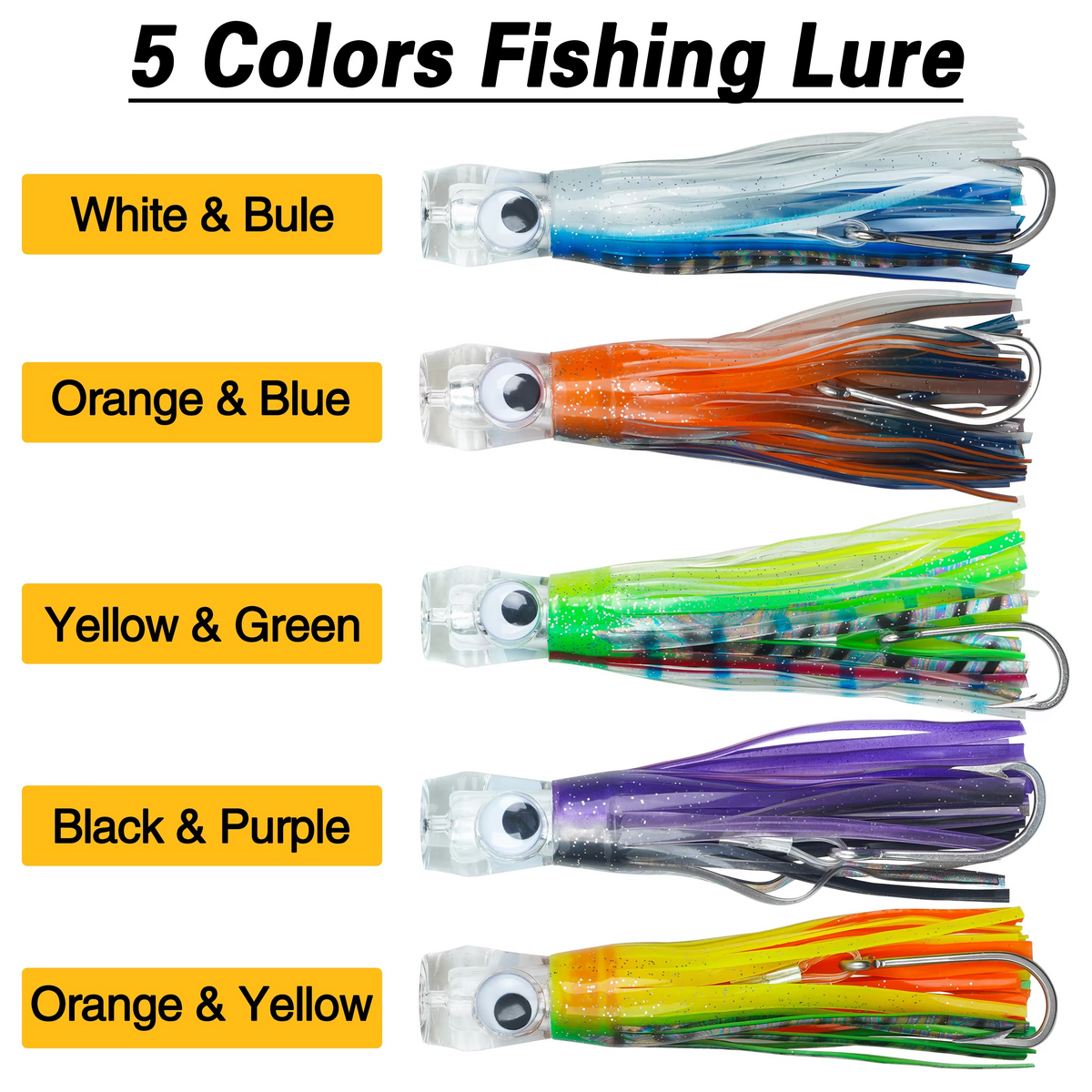 BowLift | 5pcs Rigged Trolling Skirt Tuna Lures for Mahi, Marlin, Shark, and Wahoo – Big Game Saltwater Fishing Lures