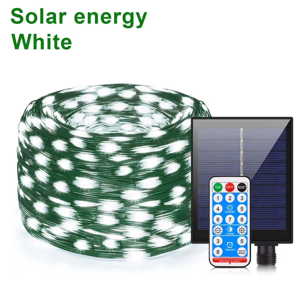 Kalsten | Solar String Lights 100M LumiSol ProLine | 8 Modes | IP65 Waterproof | Extra Bright LEDs | Remote Control & Quick Charge | For Garden, Wedding & Christmas