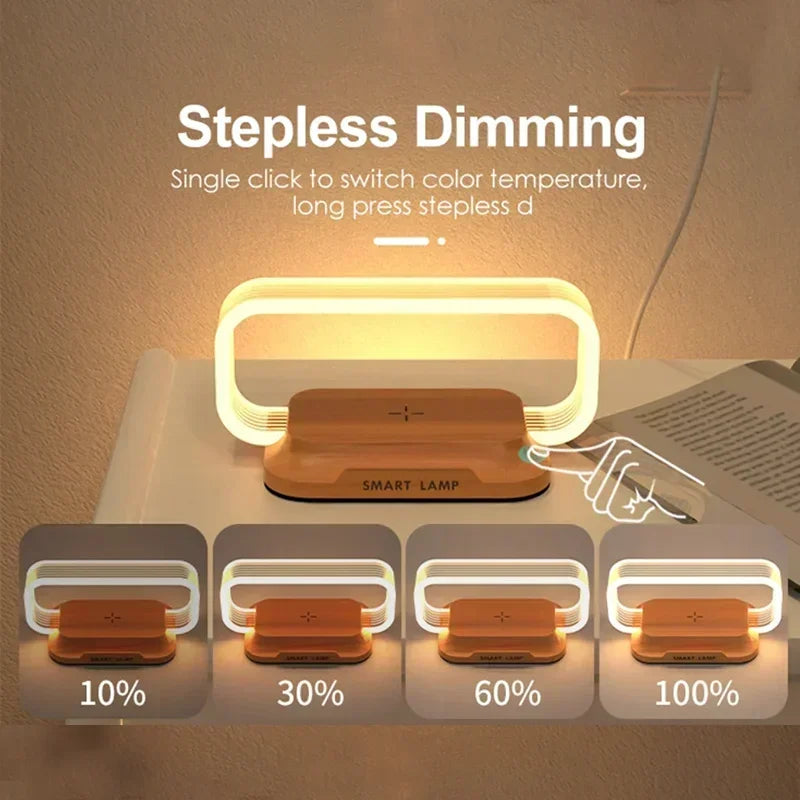 LumiCharge Touch | LED Table Lamp with Wireless Charger | Dimmable & Touch Control | Qi Fast Charging Function | Wood Look | Kalsten