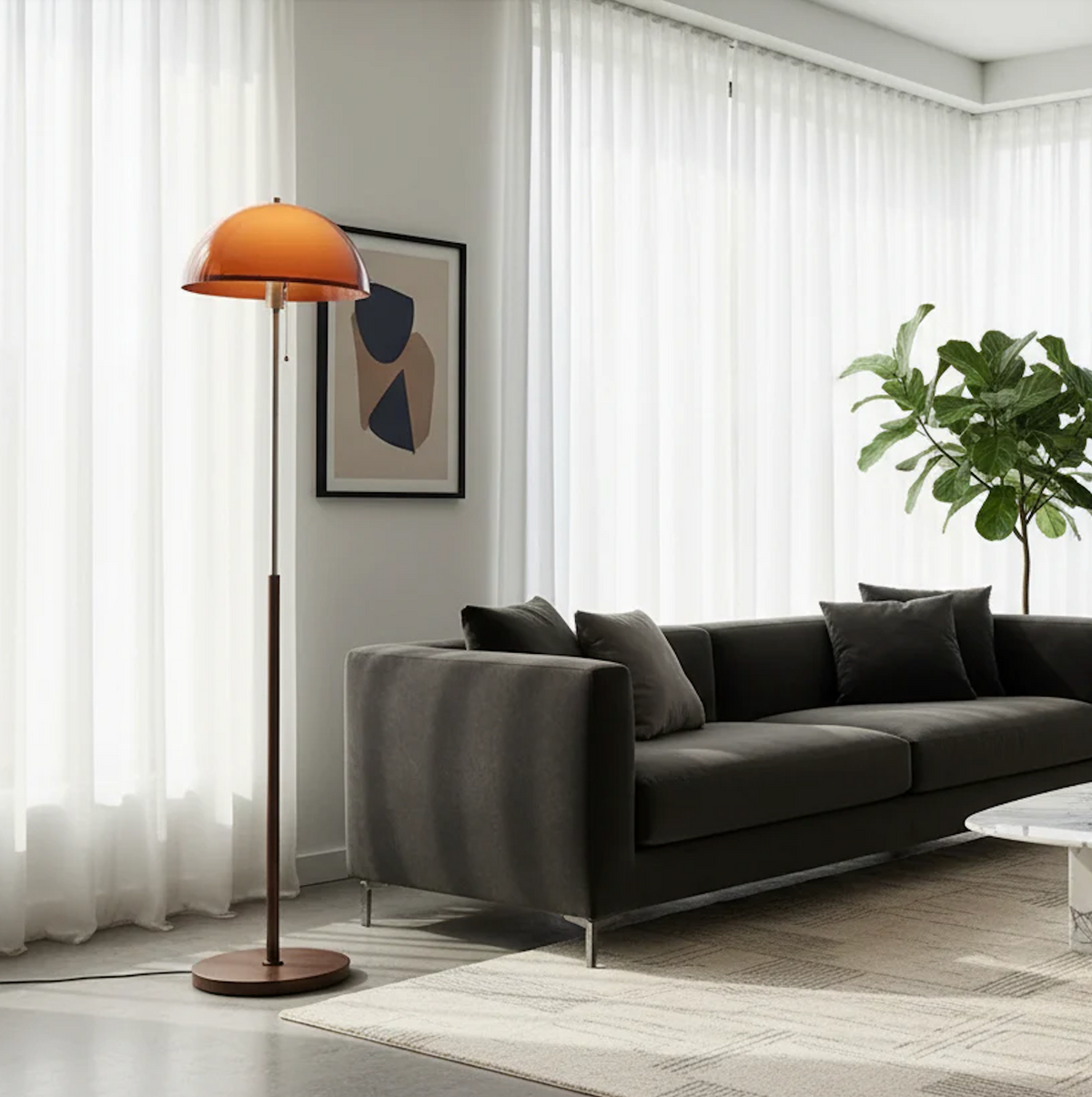 Rustina Retro Amber Acrylic Dome Floor Lamp