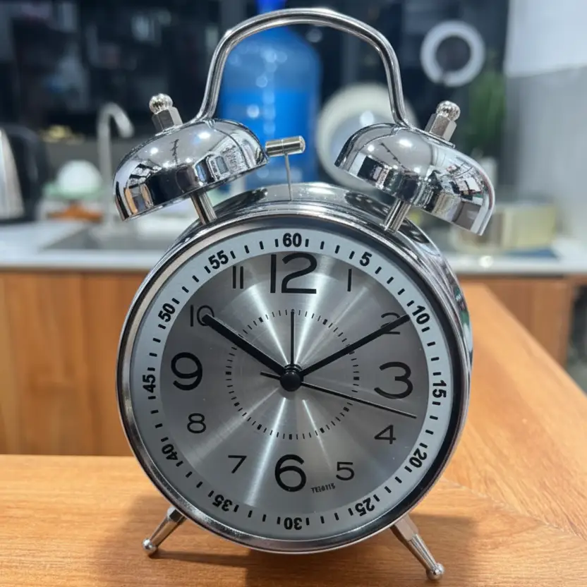 Retro Alarm Clock with Double Bell Silver Chrome | Kalsten