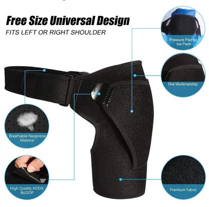 Shoulder support, compression sleeve, relieves pain, dislocations and injuries