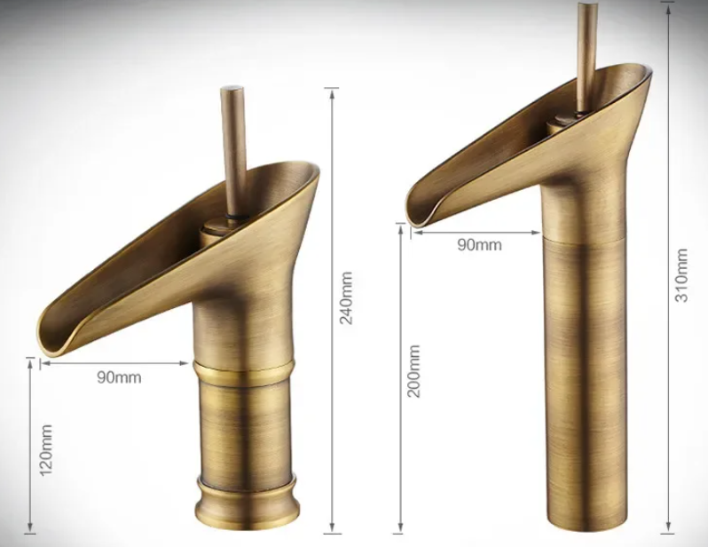 Waterfall Antique Faucet Bathroom Washbasin Faucet Brass Sink Mixer Taps