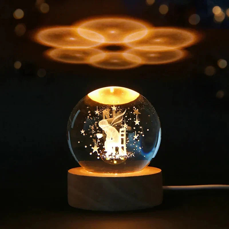 3D Crystal Night Light LED - Starry Sky Projector with Wooden Base, Romantic Lighting for Bedroom & Gifts | Kalsten