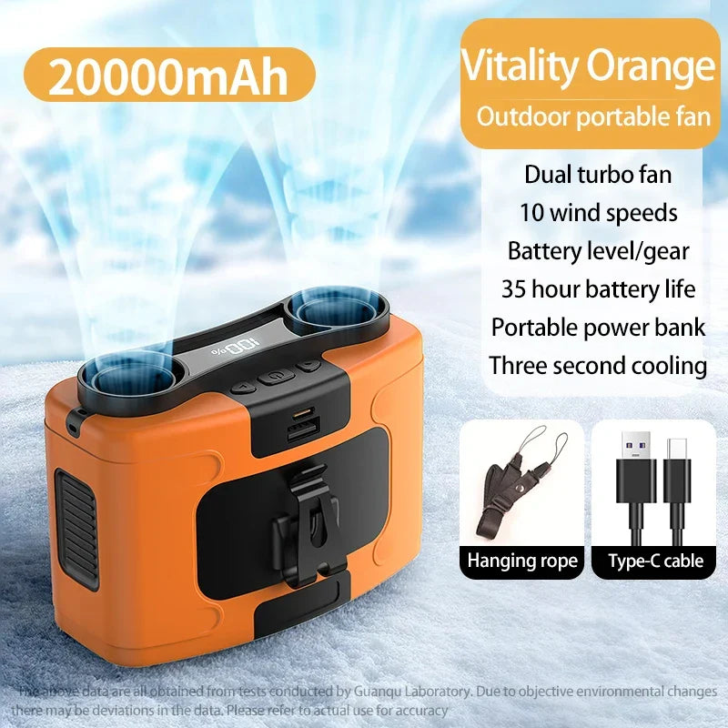 Portable Waist Fan – Hanging Neck Fan with Power Bank, Strong Wind, LED Lighting for Sports, Courier, Outdoor Work | Kalsten
