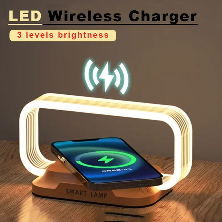 LumiCharge Touch | LED Table Lamp with Wireless Charger | Dimmable & Touch Control | Qi Fast Charging Function | Wood Look | Kalsten